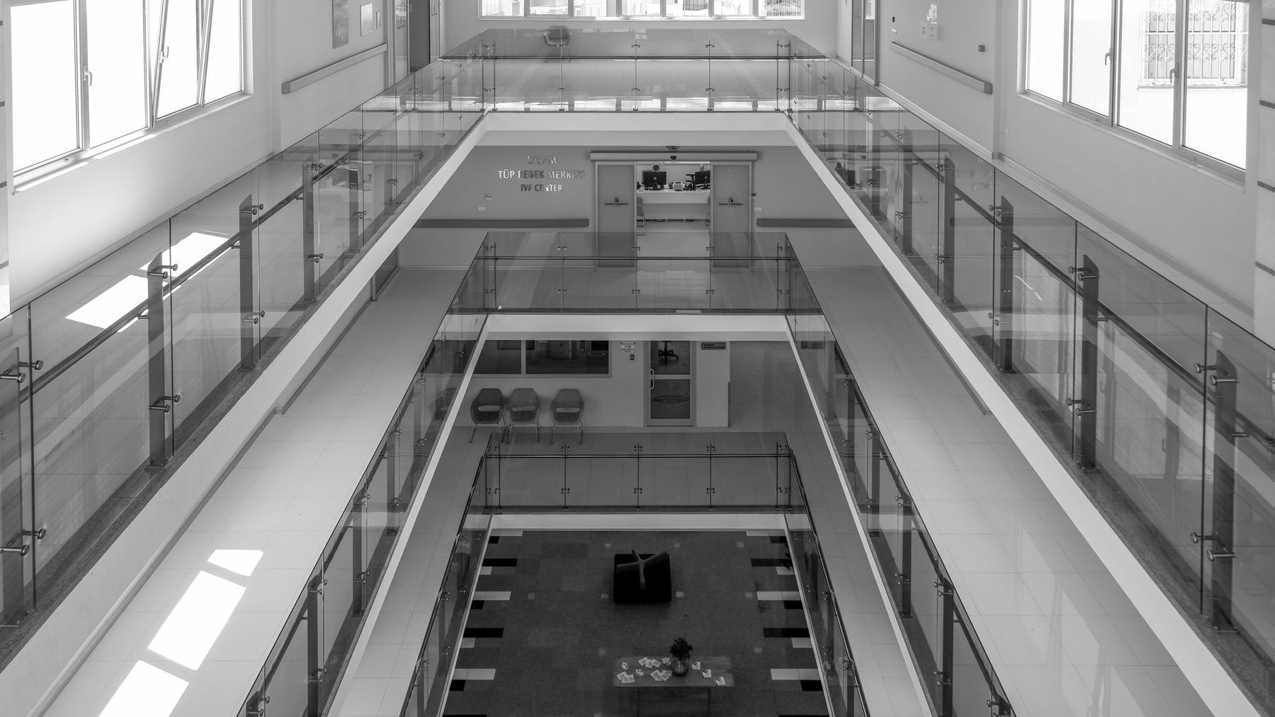 Stacked floors of a modern office atrium