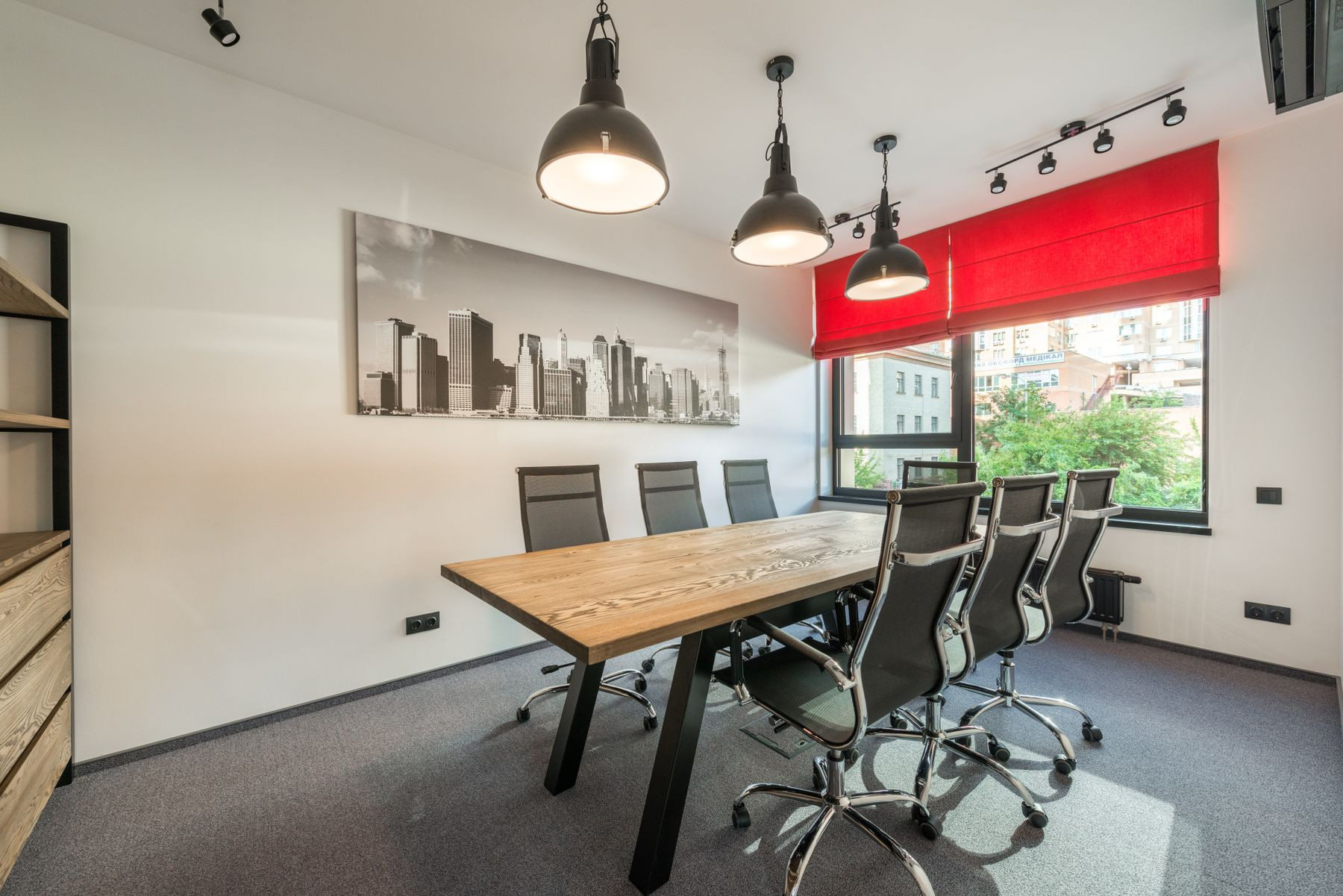 A spacious conference room in a modern office