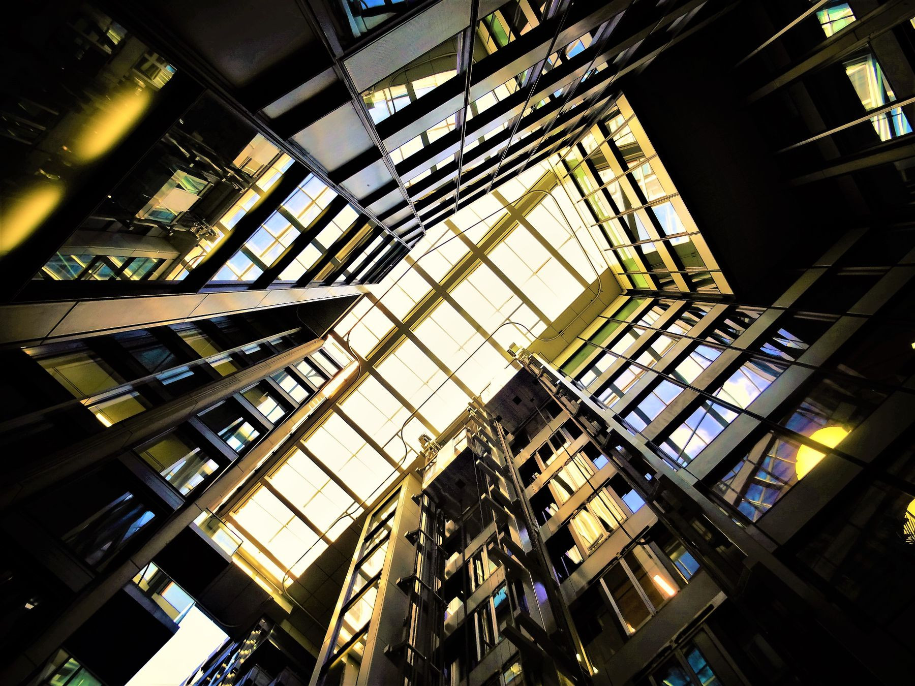 Low angle view of a glazed atrium roof